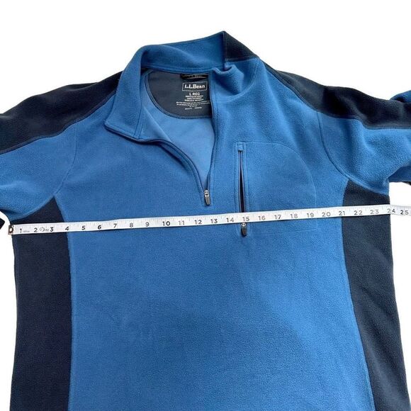 L.L. Bean Mens Blue Colorblocked 1/4th Zip Pullover Fleece Sweatshirt Large - Picture 7 of 9